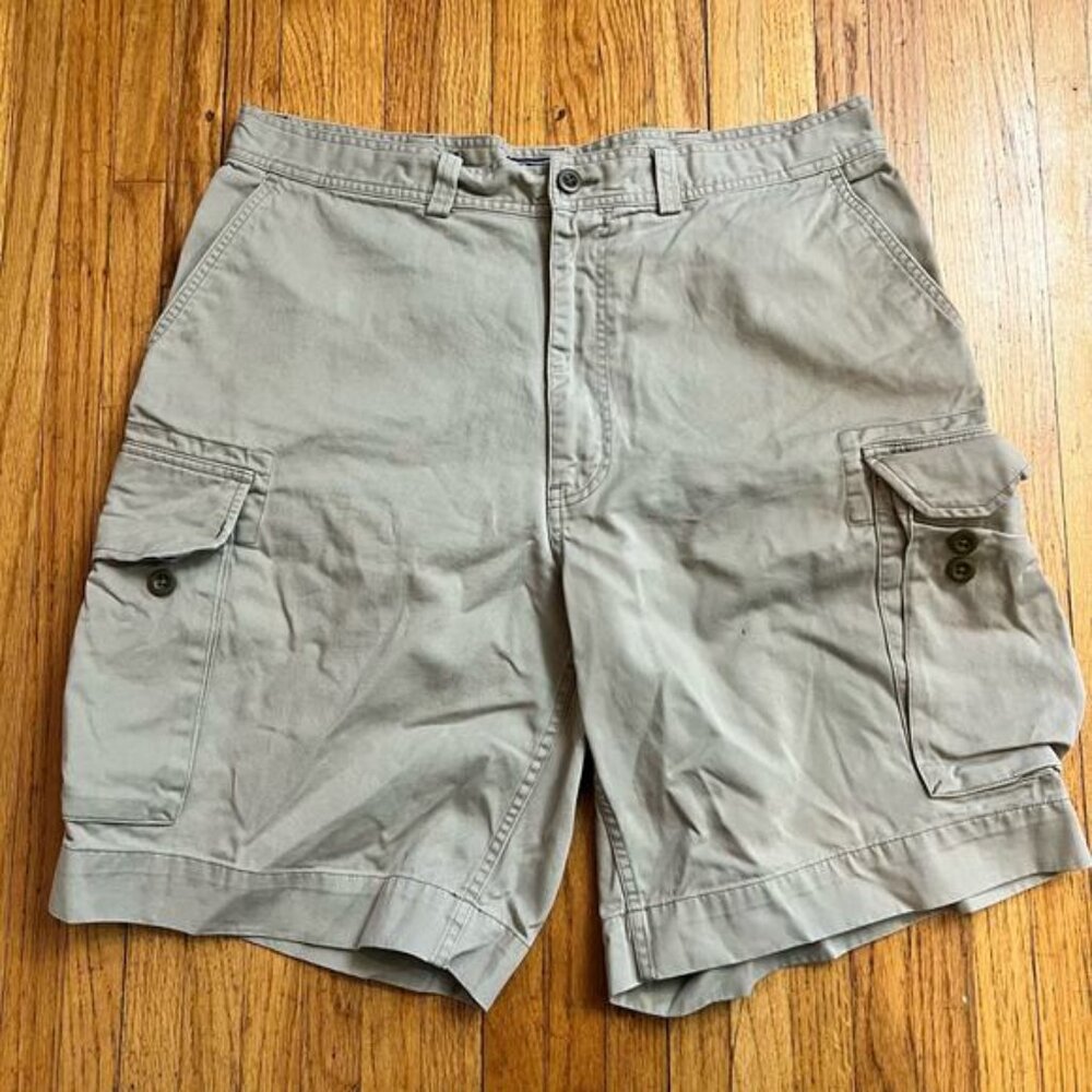 Vintage Polo Ralph Lauren Cargo 67 Chino Shorts Mens 36 Beige Tan Distressed